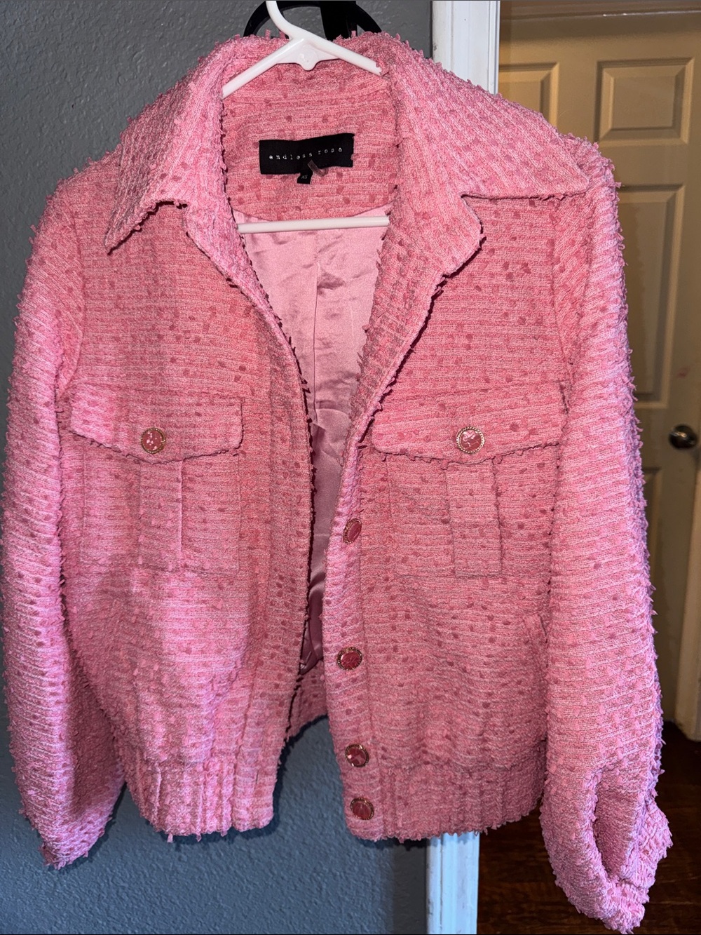 ASOS Curve Pink Tweed Button-Up Jacket